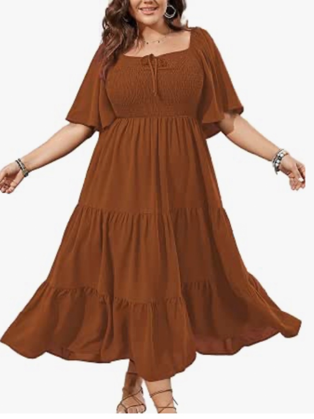 NWT SCOMCHIC Women's Plus Size Rust Red Maxi Dress Flutter Short Sleeve Boho 2X
